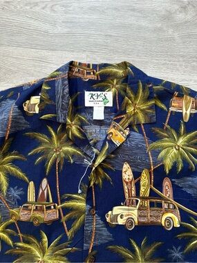Vtg KY'S Made in Hawaii USA Woodie Wagon Surf Aloha Shirt Men's XL 100% Cotton